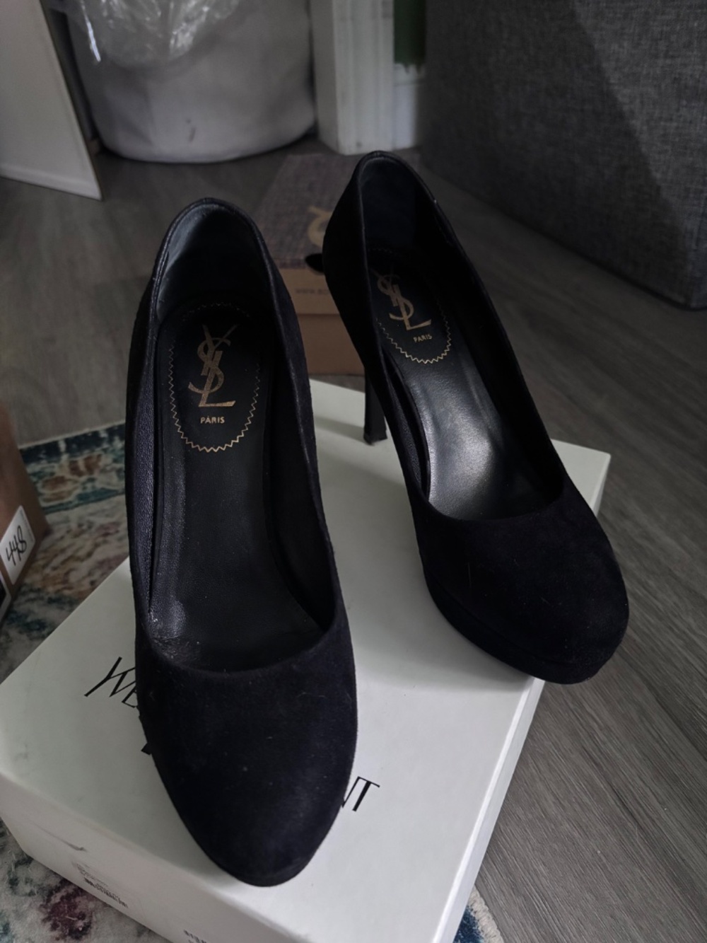 Saint Laurent Paris Giselle 80 Black Suede Platform Pumps Size 39.5 / 39+ - Picture 2 of 5